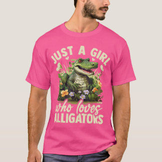 ワニが好きな女の子のためのエレガントなフラワーデザイン Tシャツ