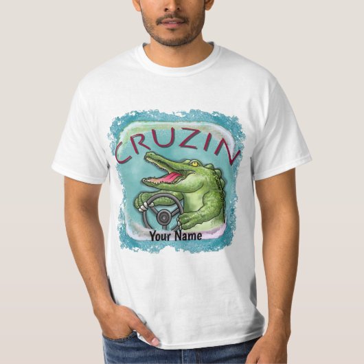 ワニが運転するカーTシャツ Tシャツ (正面)
