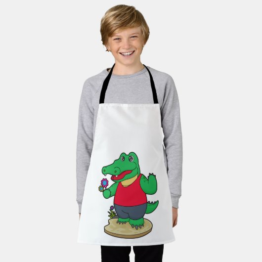 ワニと花 エプロン (着用した状態)