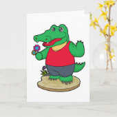 ワニと花 カード (黄色い花)