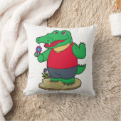 ワニと花 クッション (ブランケット)