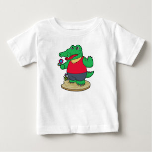 ワニと花 ベビーTシャツ