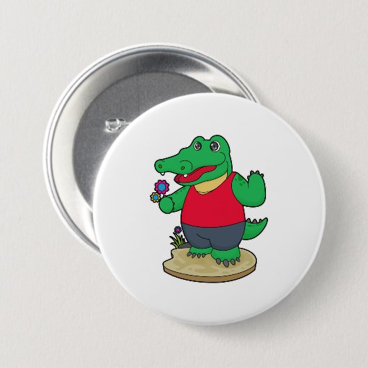 ワニと花 缶バッジ (正面&裏面)