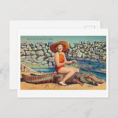 ワニに乗る女性ヴィンテージフロリダトラベル ポストカード (正面/裏面)