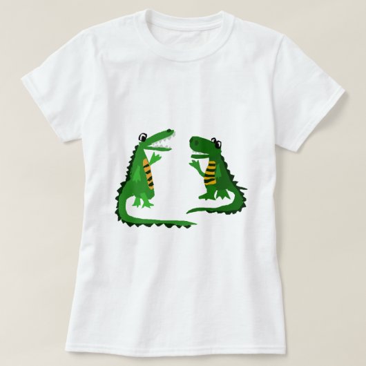 ワニに話しているおもしろいなわに Tシャツ (デザイン正面)