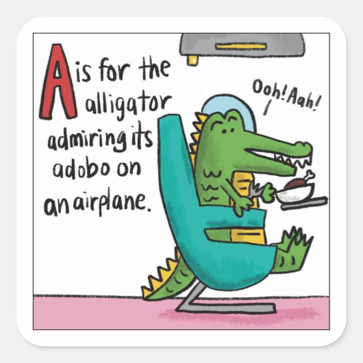 ワニのアドボTシャツ - A is for Alligator スクエアシール (正面)