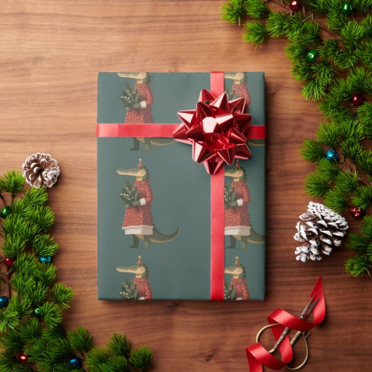 ワニのクリスマス　クロコダイル好きの休日　面白い ラッピングペーパー (クリスマスギフト)