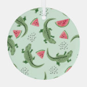 ワニのスイカ、抽象芸術ヴィンテージパターン。 ガラスオーナメント (裏面)