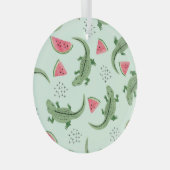 ワニのスイカ、抽象芸術ヴィンテージパターン。 ガラスオーナメント (正面右)