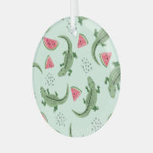 ワニのスイカ、抽象芸術ヴィンテージパターン。 ガラスオーナメント (正面左)