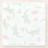 ワニのスイカ、抽象芸術ヴィンテージパターン。 ガラスコースター (裏面)