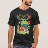 ワニのトナカイおもしろいかわいい男の子クリスマスプレゼント Tシャツ (正面)