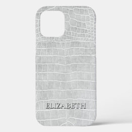 ワニのパールグレーレザフェイクー個人用名 iPhone 12ケース