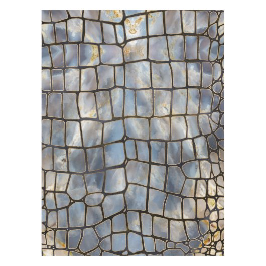 ワニのフェイクテクスチャ大理石と金ゴールド テーブルクロス (正面)