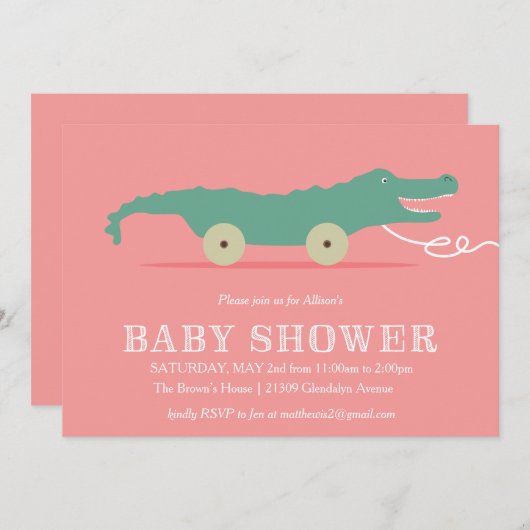 ワニのベビーシャワー招待状 招待状 (正面/裏面)