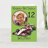 ワニのレーシングカー 写真1枚 12歳の誕生日カード カード (正面)