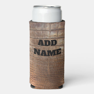 ワニのワニのワニの茶色の革のようなエキゾチックな肌 スリム缶クーラー