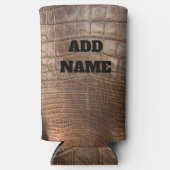 ワニのワニのワニの茶色の革のようなエキゾチックな肌 スリム缶クーラー (正面)