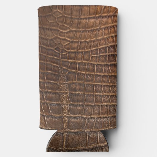 ワニのワニのワニの茶色の革のようなエキゾチックな肌 スリム缶クーラー (裏面)