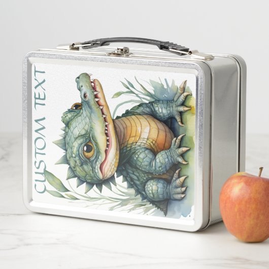 ワニのワニの赤ん坊の動物の水のカラースクール メタルランチボックス (インサイチュ)