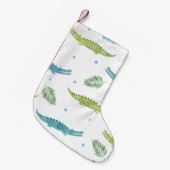 ワニの水色：ヴィンテージアリゲーターパターン スモールクリスマスストッキング (正面 (吊り時))