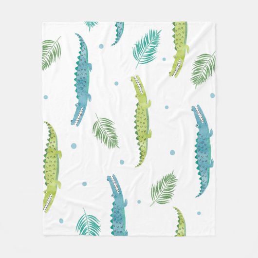 ワニの水色:ヴィンテージアリゲーターパターン フリースブランケット (正面)