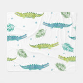 ワニの水色:ヴィンテージアリゲーターパターン フリースブランケット (正面(横))