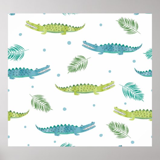 ワニの水色：ヴィンテージアリゲーターパターン ポスター (正面)