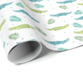 ワニの水色:ヴィンテージアリゲーターパターン ラッピングペーパー (ロールコーナー)