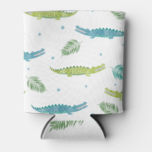 ワニの水色:ヴィンテージアリゲーターパターン 缶クーラー (正面)