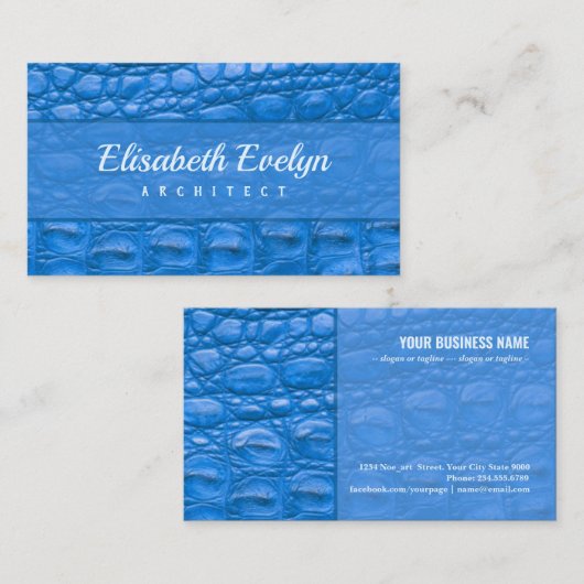 ワニの肌の質感、青 名刺 (正面/裏面)