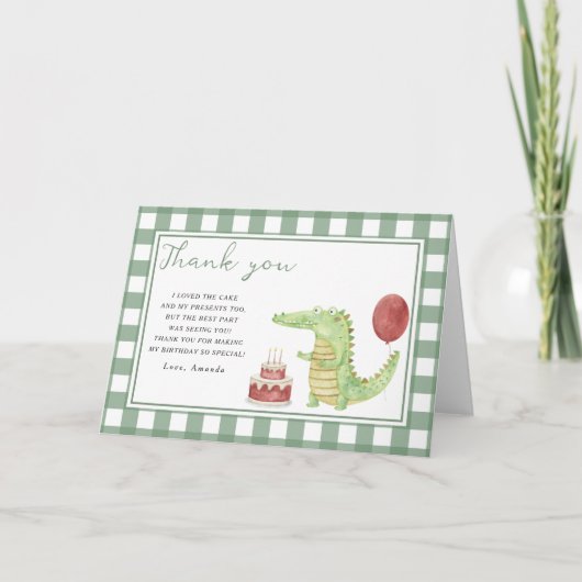ワニの誕生日パーティーありがとう サンキューカード (正面)