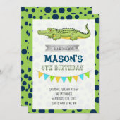 ワニの誕生日パーティーの招待 招待状 (正面/裏面)