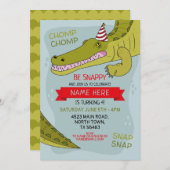 ワニの誕生日パーティークロック·アリゲーター·スワンプ 招待状 (正面/裏面)