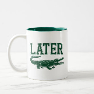 ワニの面白いジョークサイン Later Alligator ツートーンマグカップ