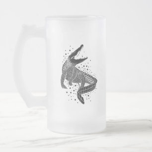ワニの黒いシルエット フロストグラスビールジョッキ