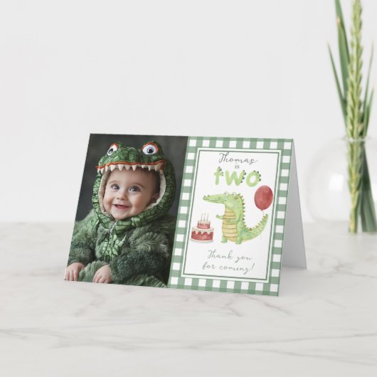 ワニの2歳の誕生日おめでとう サンキューカード (正面)
