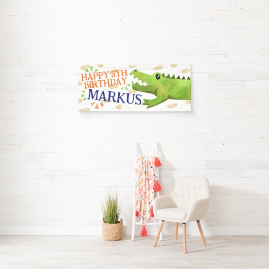 ワニまたはワニ誕生日パーティバナー 横断幕 (インサイチュ)