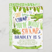 ワニまたはワニ誕生日パーティーの招待状 (正面/裏面)