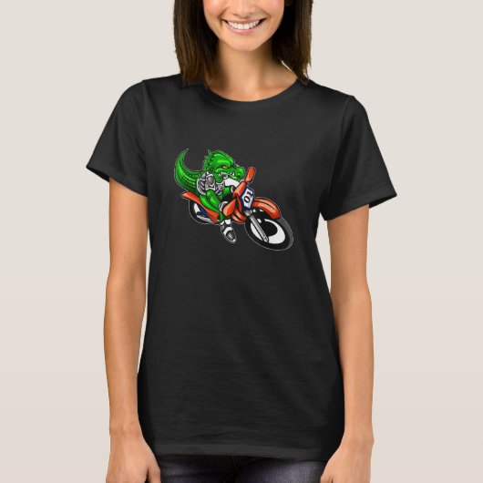 ワニアリゲーターダートバイクバイクバイクもしくは自転車に乗る人モット Tシャツ (正面)