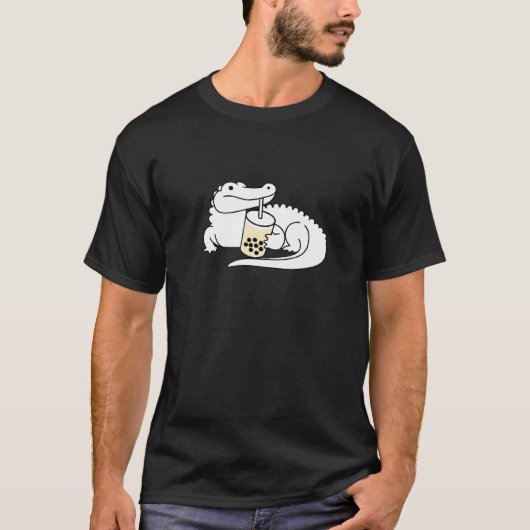 ワニアリゲーター飲むボバブルミルクティー Tシャツ (正面)