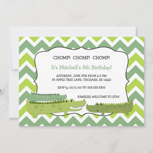 ワニモダンワニの誕生日パーティー招待状 招待状 (正面)