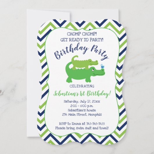 ワニ名門私立校風のゲータークロコダレボーイ誕生日招待状 招待状 (正面)