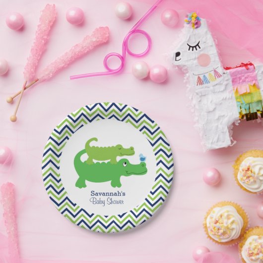 ワニ名門私立校風のゲーターシェブロンベイビーシャワー紙プレート ペーパープレート (パーティー)