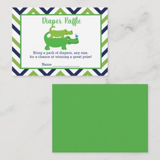 ワニ名門私立校風のゲーターベイビーシャワーおむつラッフルカード エンクロージャーカード (正面/裏面)