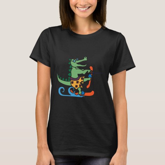 ワニ好きスキー鰐爬虫類ウォータースキー Tシャツ (正面)