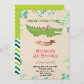 ワニ少女誕生パーティーの招待 サンキューカード (正面/裏面)