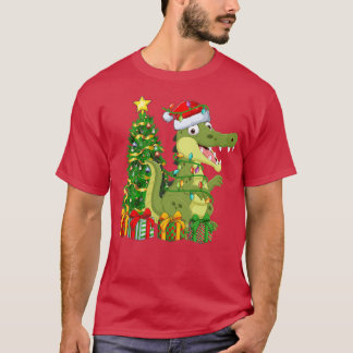 ワニ照明クリスマスツリーマッチングワニCh Tシャツ