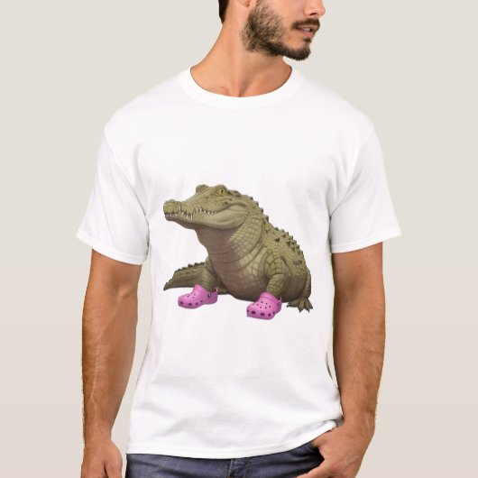 ワニ用のクロックスを履いたワニ Tシャツ (正面)