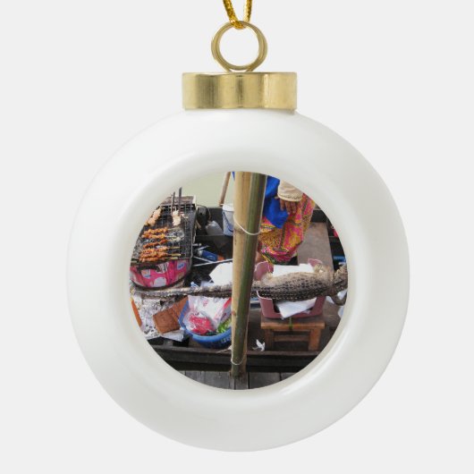 ワニ肉バーベキュー…タイ通り食品 セラミックボールオーナメント (正面)